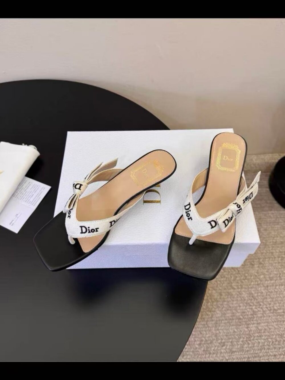 Dior Logo Bow Kitten Heel Thong Sandals